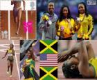 Podyum Atletizm 100 m Bayanlar, Shelly-Ann Fraser-Pryce (Jamaica), Carmelita Jeter (ABD) ve Veronica Campbell-Brown (Jamaika), Londra 2012